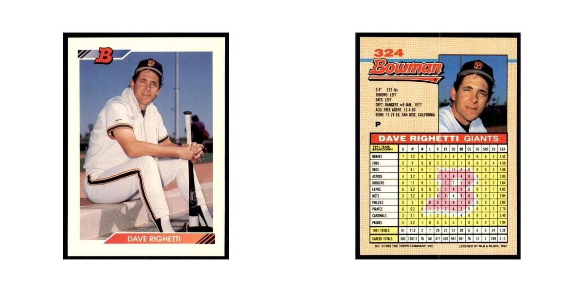 1992 Bowman Dave Righetti Baseball Cards #324