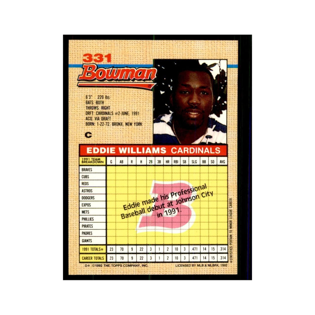1992 Bowman Ed Williams Baseball Cards #331