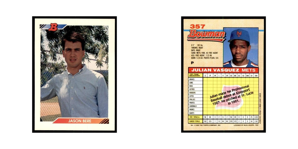 1992 Bowman Jason Bere Baseball Cards #357