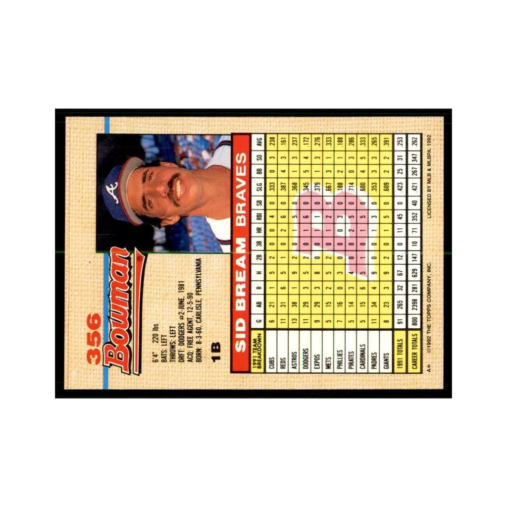 1992 Bowman Sid Bream Baseball Cards #356