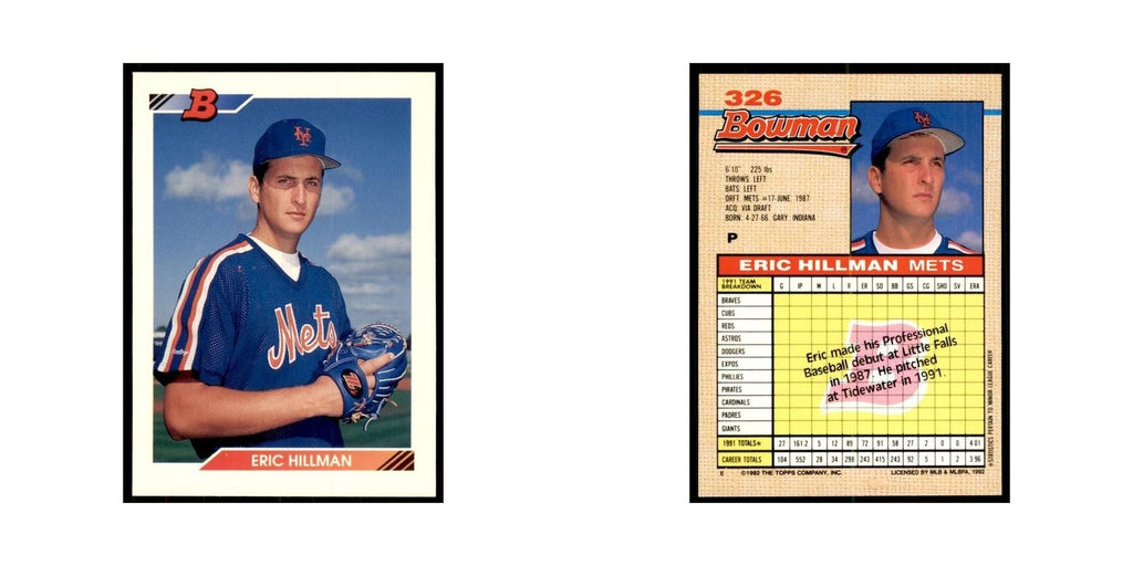 1992 Bowman Eric Hillman Baseball Cards #326