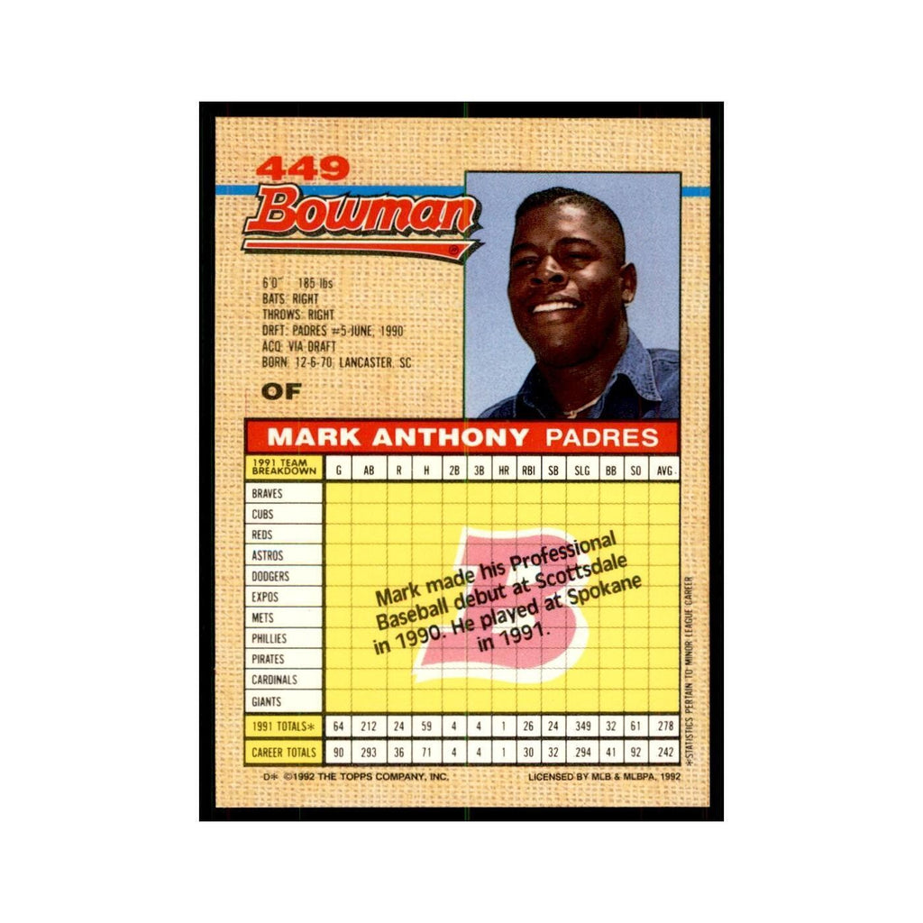 1992 Bowman Mark Anthony Baseball Cards #449