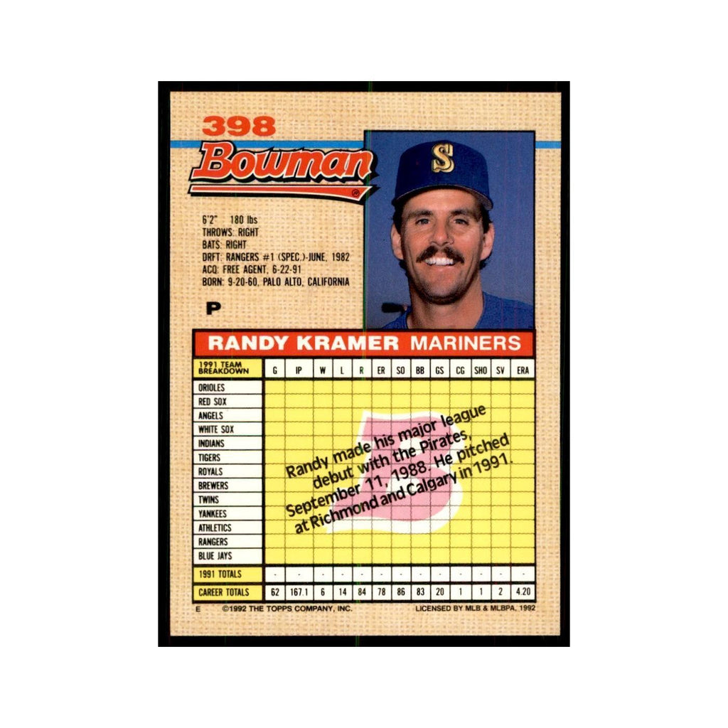 1992 Bowman Randy Kramer Baseball Cards #398