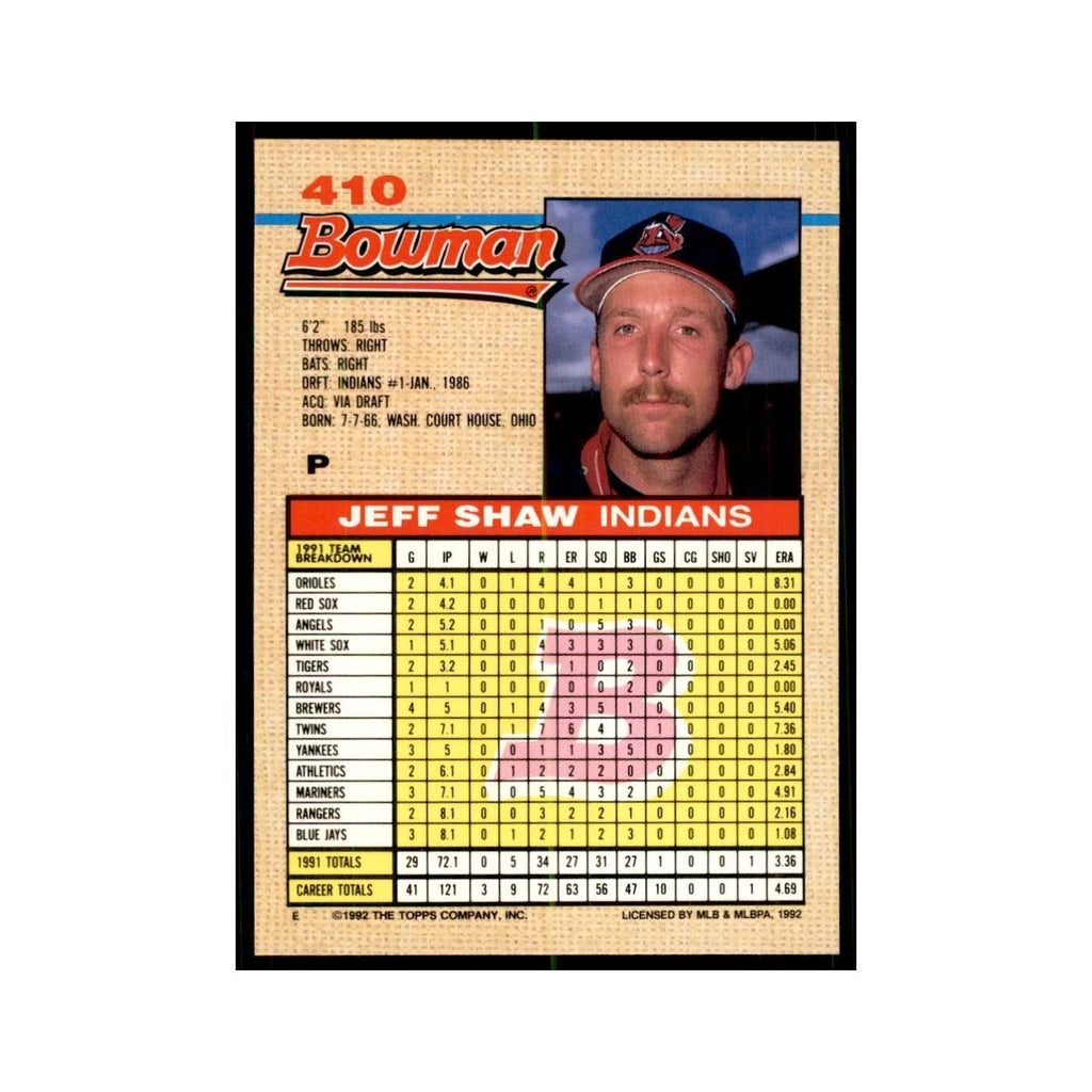 1992 Bowman Jeff Shaw Baseball Cards #410