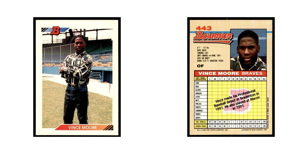 1992 Bowman Vince Moore Baseball Cards #443