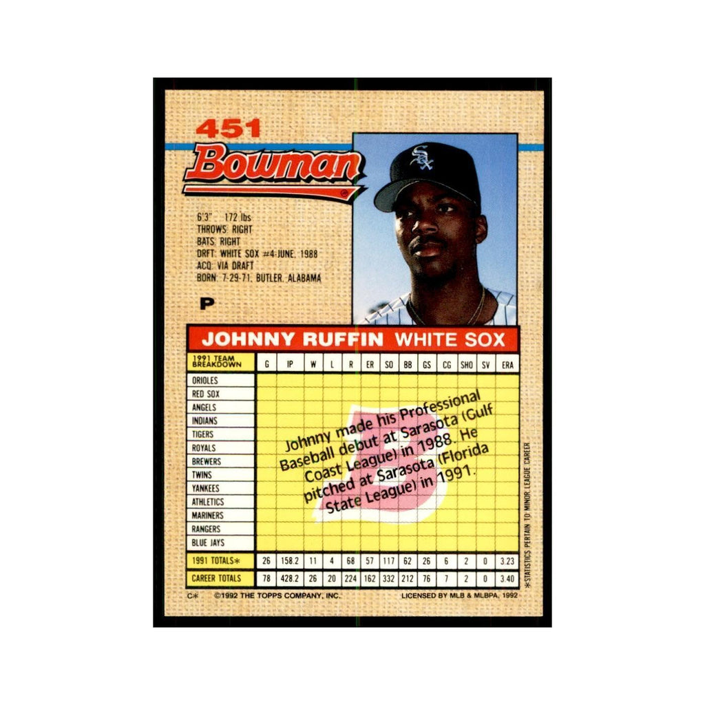1992 Bowman Johnny Ruffin Baseball Cards #451