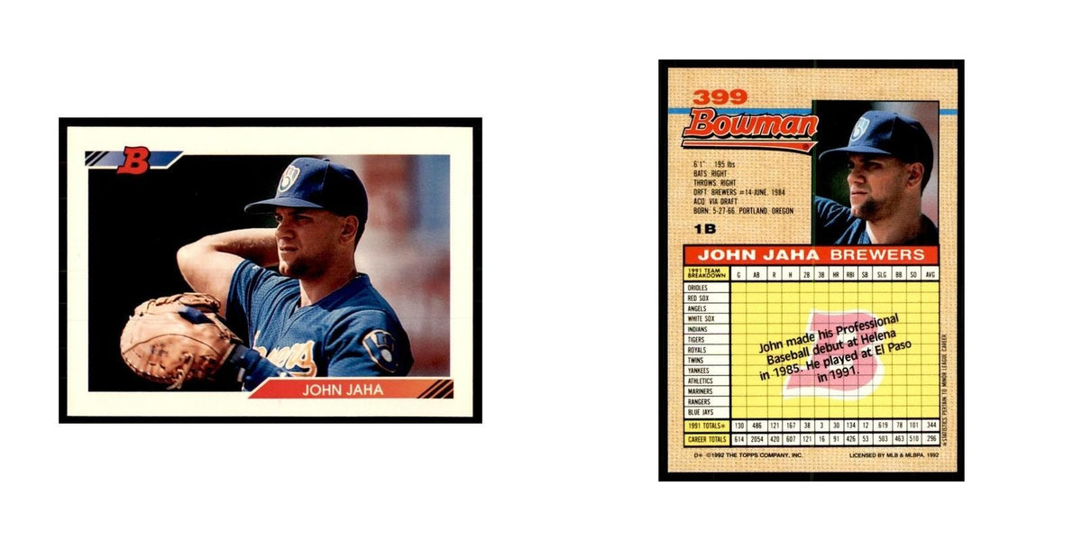 1992 Bowman John Jaha Baseball Cards #399