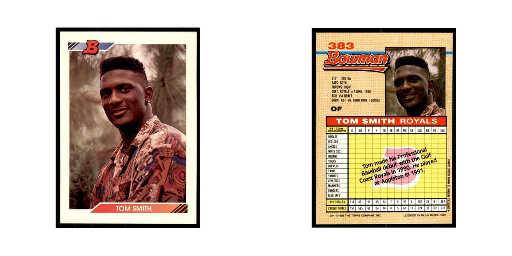 1992 Bowman Tom Smith Baseball Cards #383