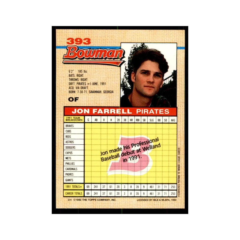 1992 Bowman Jon Farrell Baseball Cards #393