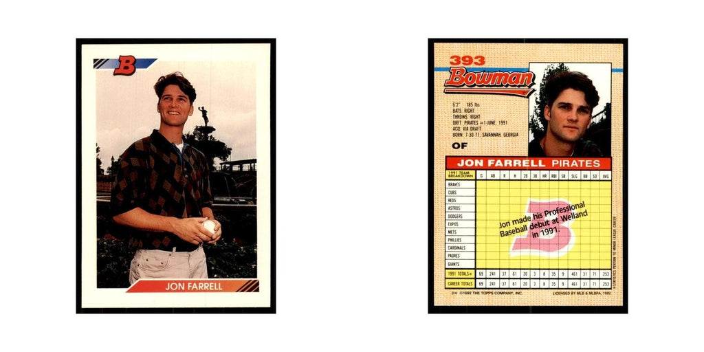 1992 Bowman Jon Farrell Baseball Cards #393