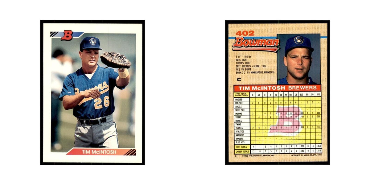 1992 Bowman Tim McIntosh Baseball Cards #402