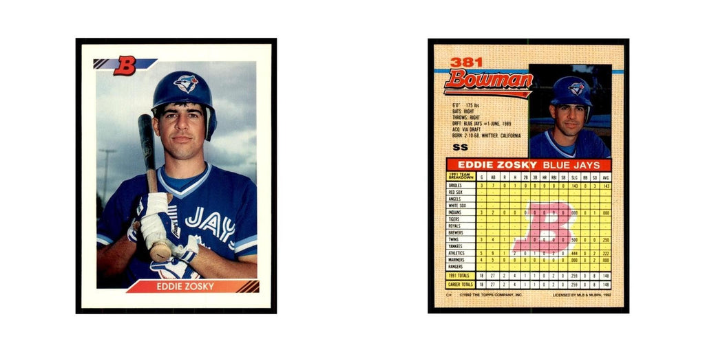 1992 Bowman Eddie Zosky Baseball Cards #381