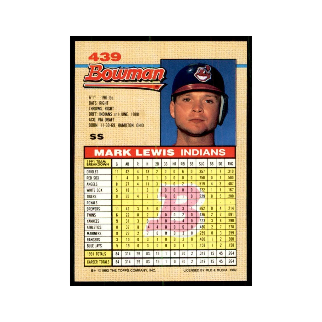 1992 Bowman Mark Lewis Baseball Cards #439
