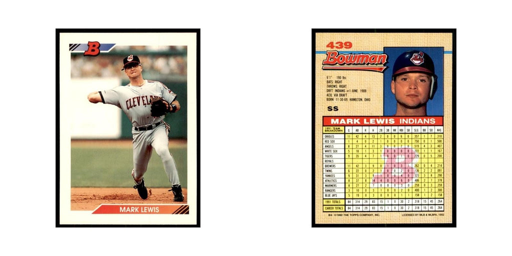 1992 Bowman Mark Lewis Baseball Cards #439