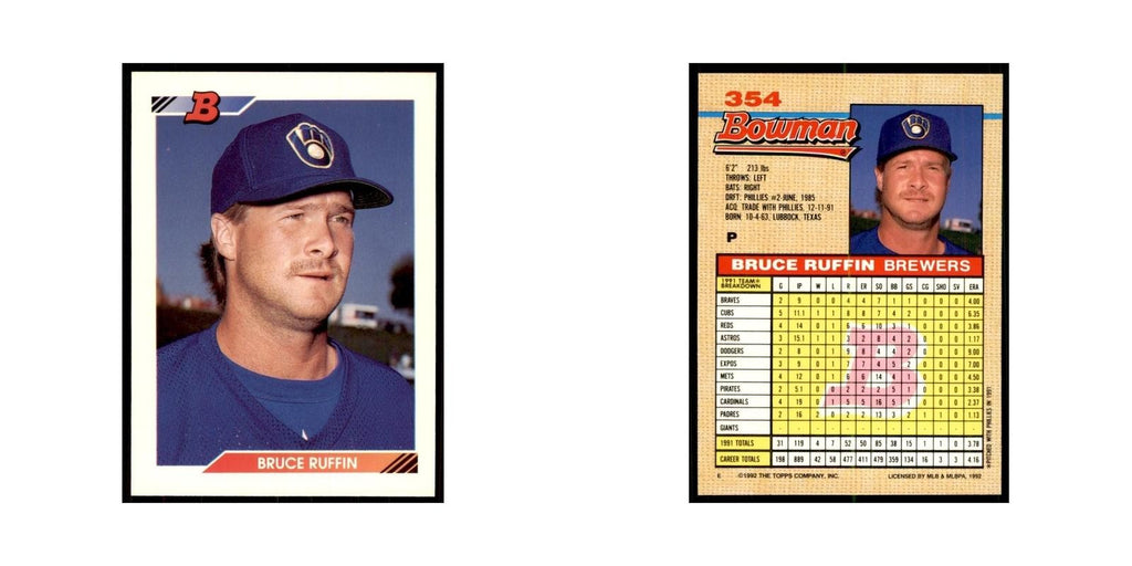 1992 Bowman Bruce Ruffin Baseball Cards #354