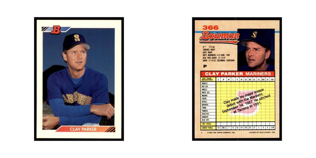 1992 Bowman Clay Parker Baseball Cards #366