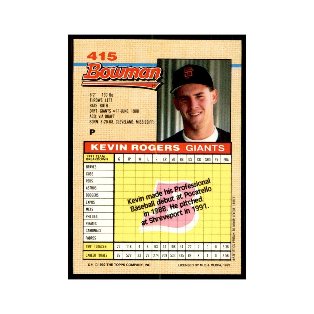 1992 Bowman Kevin Rogers Baseball Cards #415