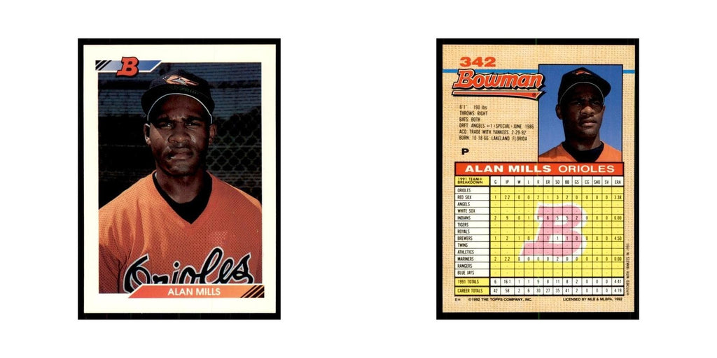 1992 Bowman Alan Mills Baseball Cards #342