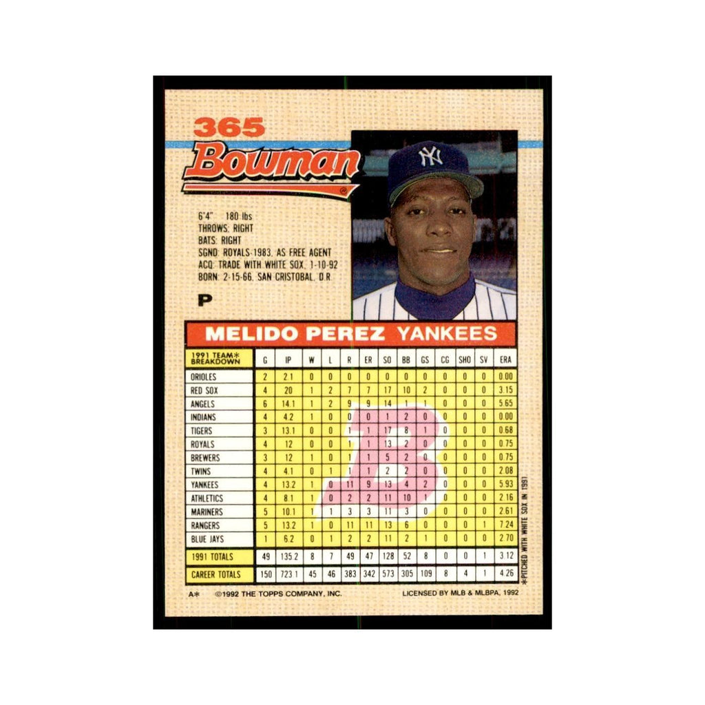 1992 Bowman Melido Perez Baseball Cards #365