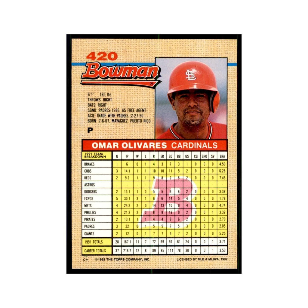 1992 Bowman Omar Olivares Baseball Cards #420