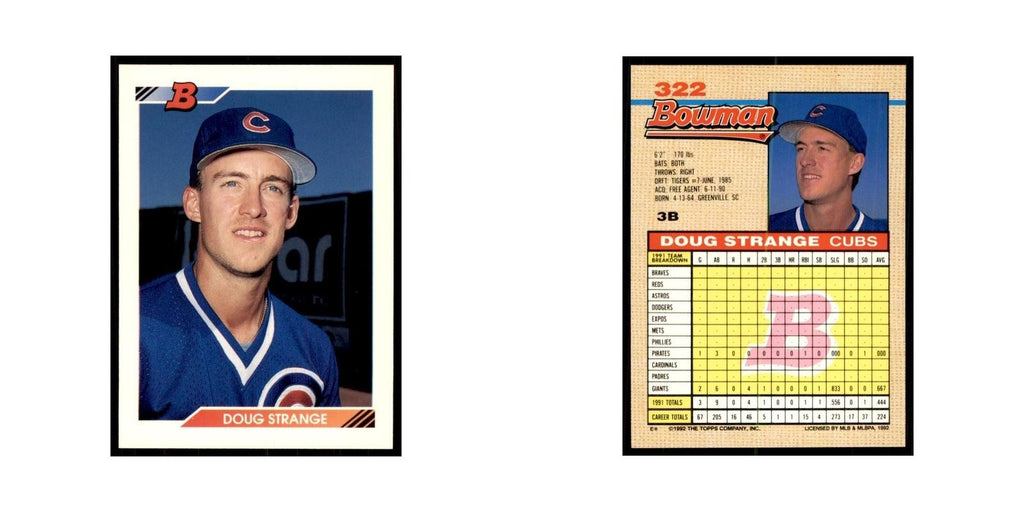 1992 Bowman Doug Strange Baseball Cards #322