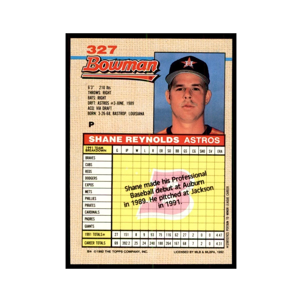 1992 Bowman Shane Reynolds Baseball Cards #327