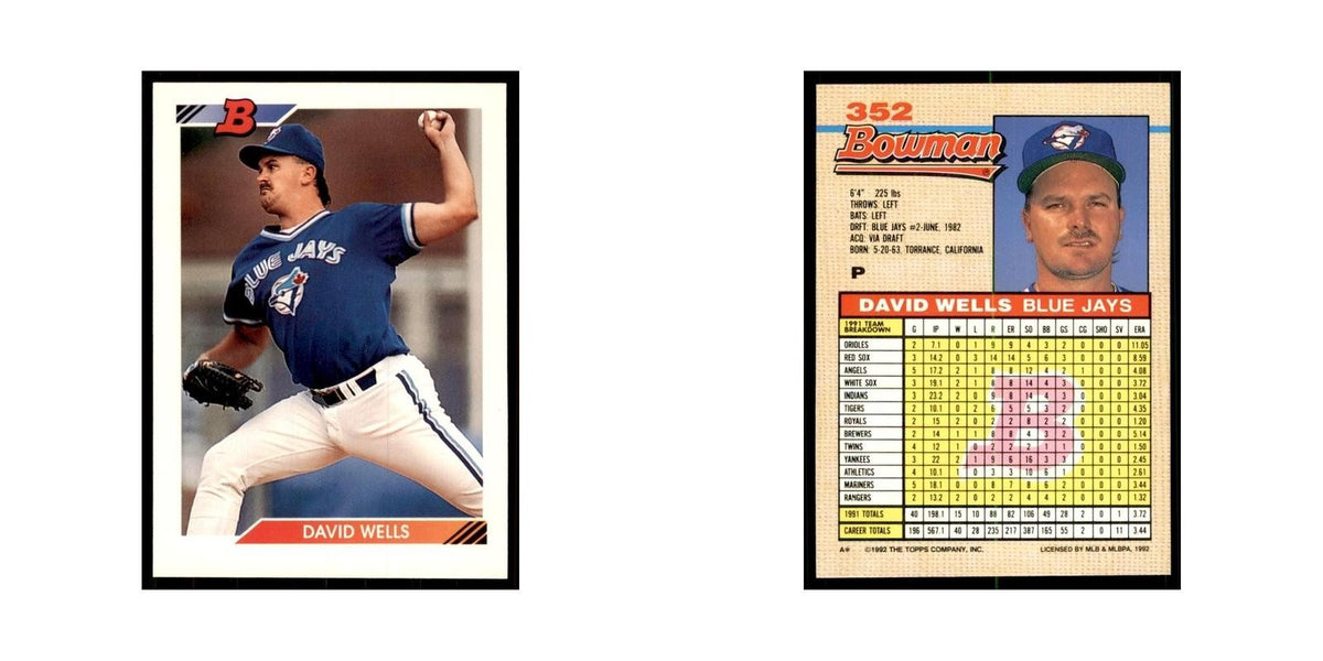 1992 Bowman David Wells Baseball Cards #352
