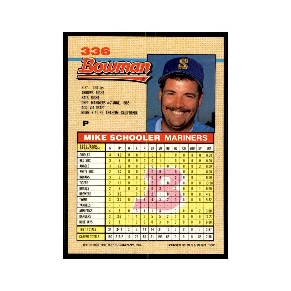 1992 Bowman Mike Schooler Baseball Cards #336