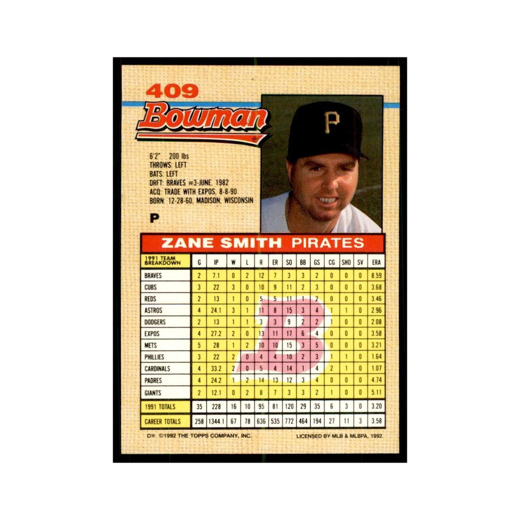 1992 Bowman Zane Smith Baseball Cards #409