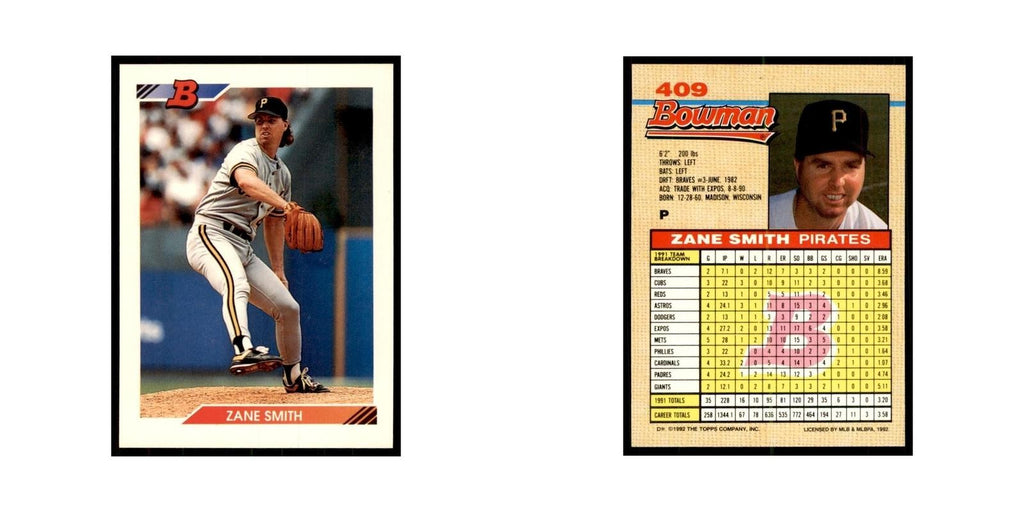 1992 Bowman Zane Smith Baseball Cards #409