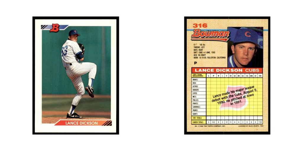 1992 Bowman Lance Dickson Baseball Cards #316