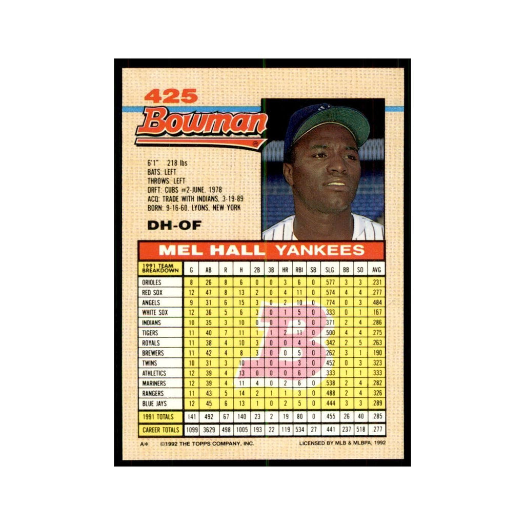 1992 Bowman Mel Hall Baseball Cards #425