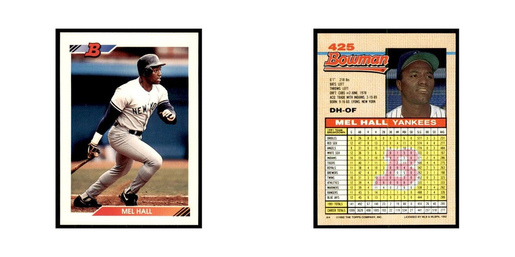 1992 Bowman Mel Hall Baseball Cards #425