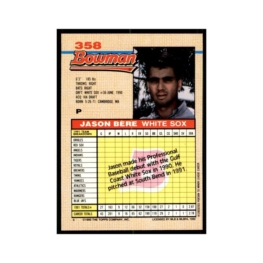 1992 Bowman Jason Bere Baseball Cards #358