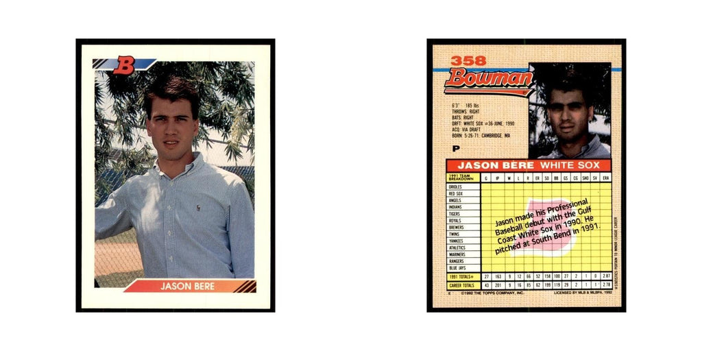 1992 Bowman Jason Bere Baseball Cards #358