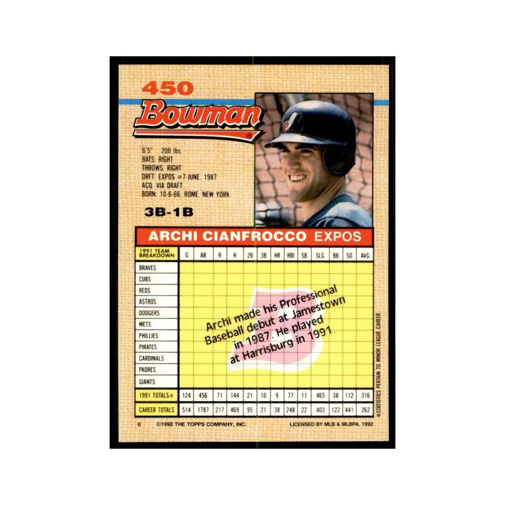 1992 Bowman Archi Cianfrocco Baseball Cards #450