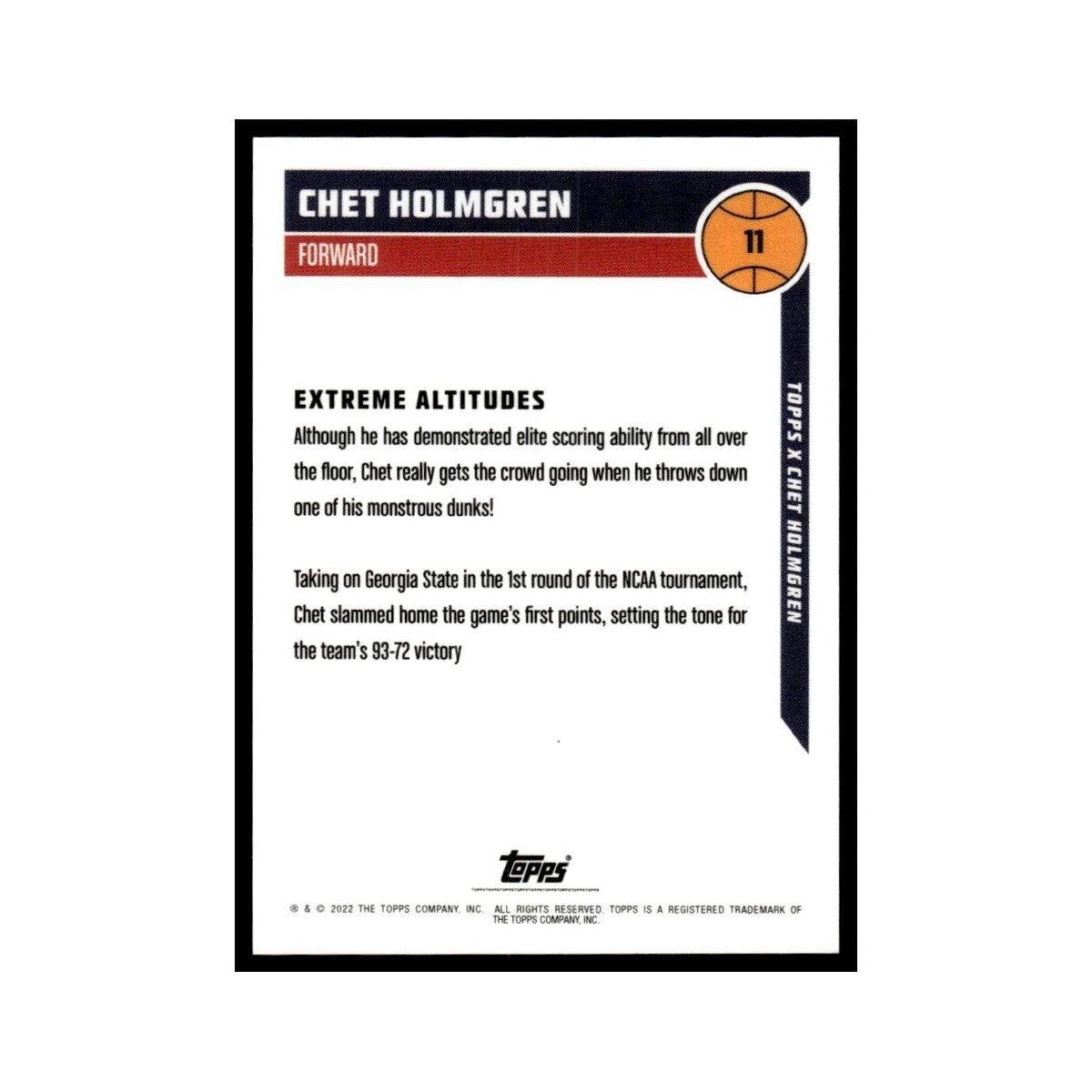 Chet Holmgren 2022 Topps X #11 Basketball Card NM
