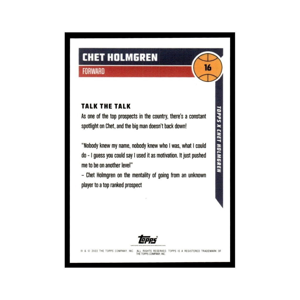 Chet Holmgren 2022 Topps X #16 Basketball Card NM