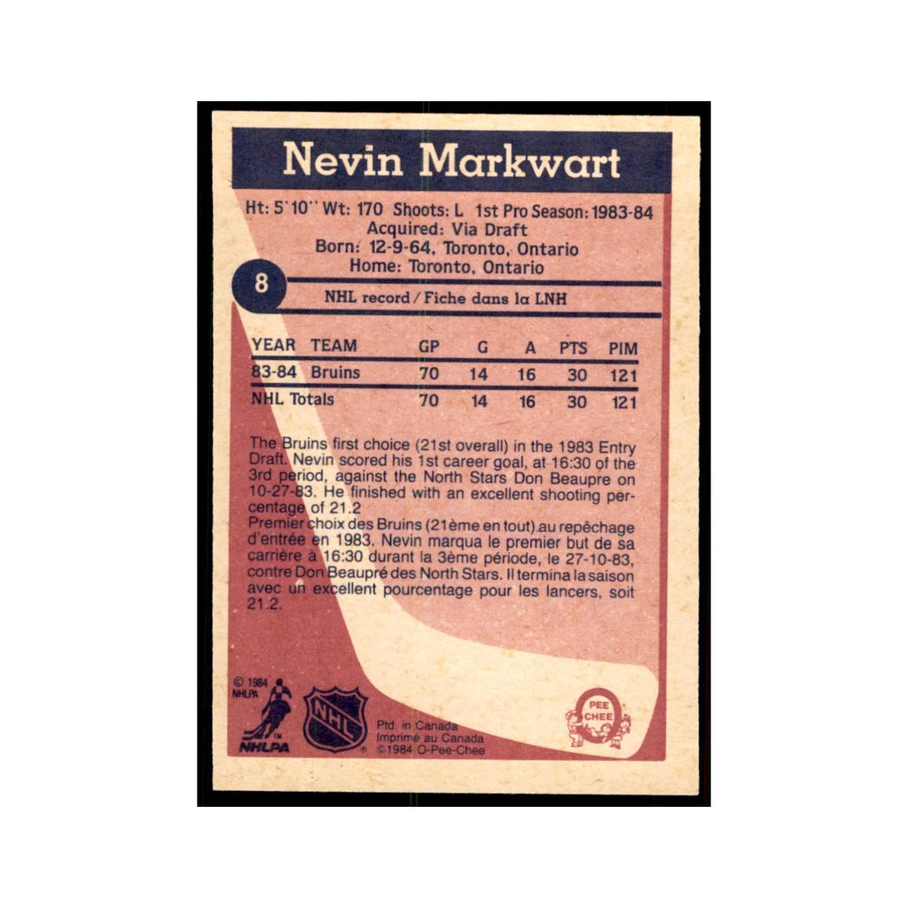 1984 O-Pee-Chee Nevin Markwart RC Boston Bruins #8