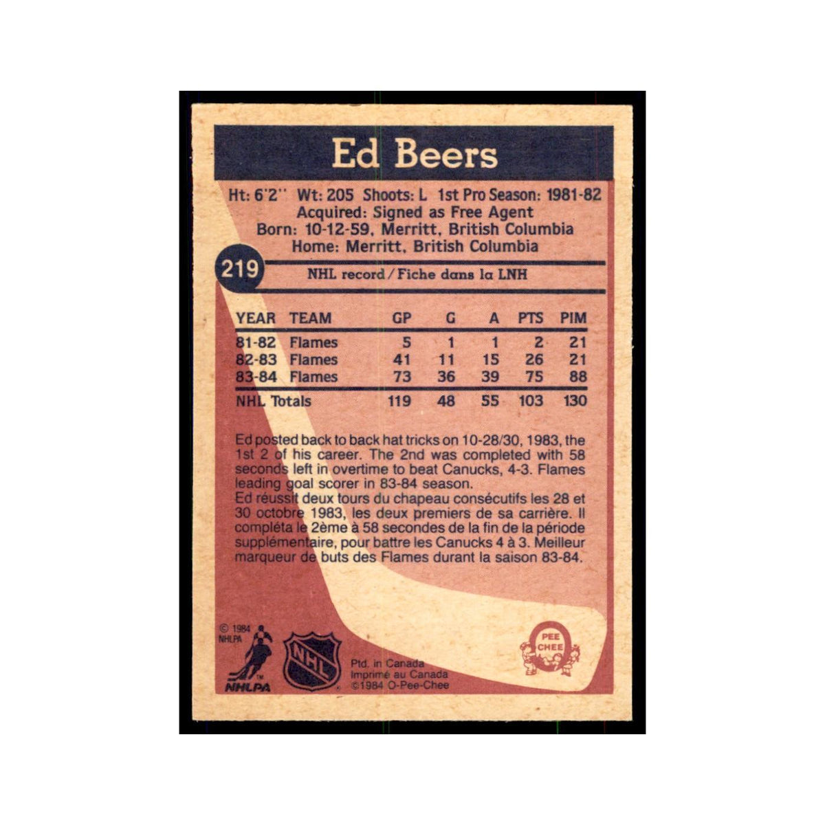 1984 O-Pee-Chee Ed Beers Calgary Flames #219