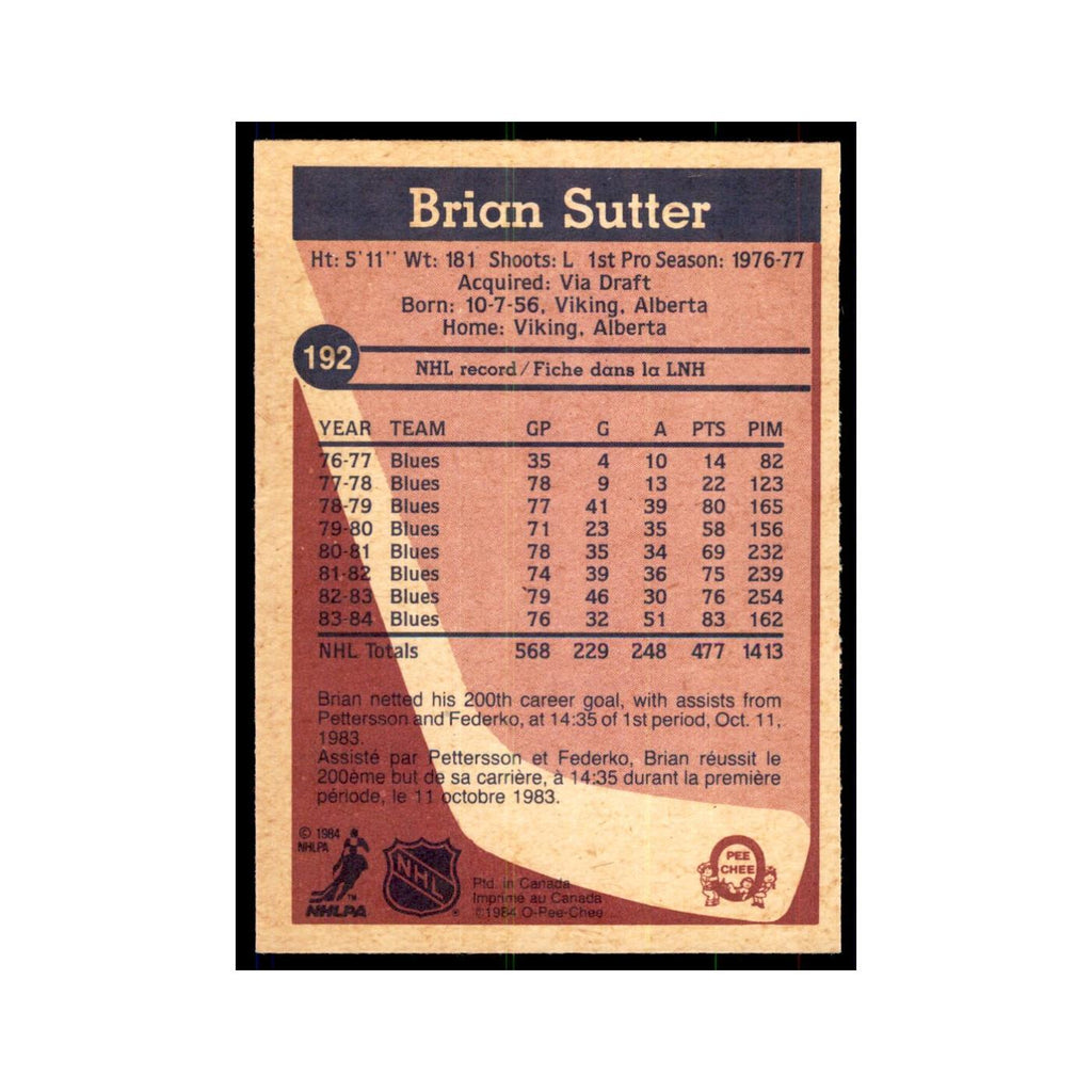 1984 O-Pee-Chee Brian Sutter St. Louis Blues #192