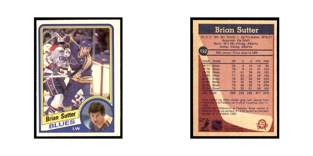1984 O-Pee-Chee Brian Sutter St. Louis Blues #192