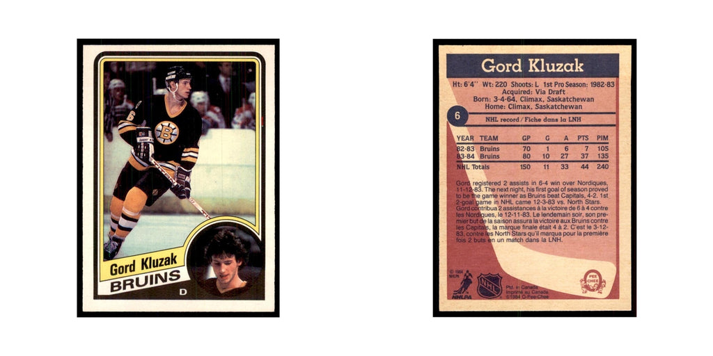 1984 O-Pee-Chee Gord Kluzak Boston Bruins #6