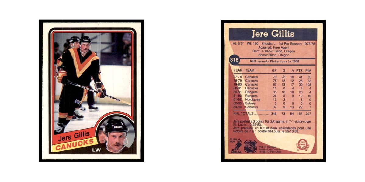1984 O-Pee-Chee Jere Gillis Vancouver Canucks #318