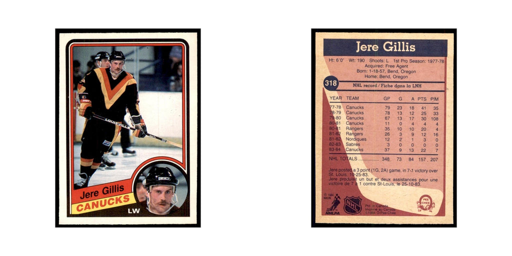 1984 O-Pee-Chee Jere Gillis Vancouver Canucks #318