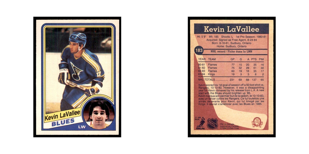 1984 O-Pee-Chee Kevin LaVallee St. Louis Blues #183