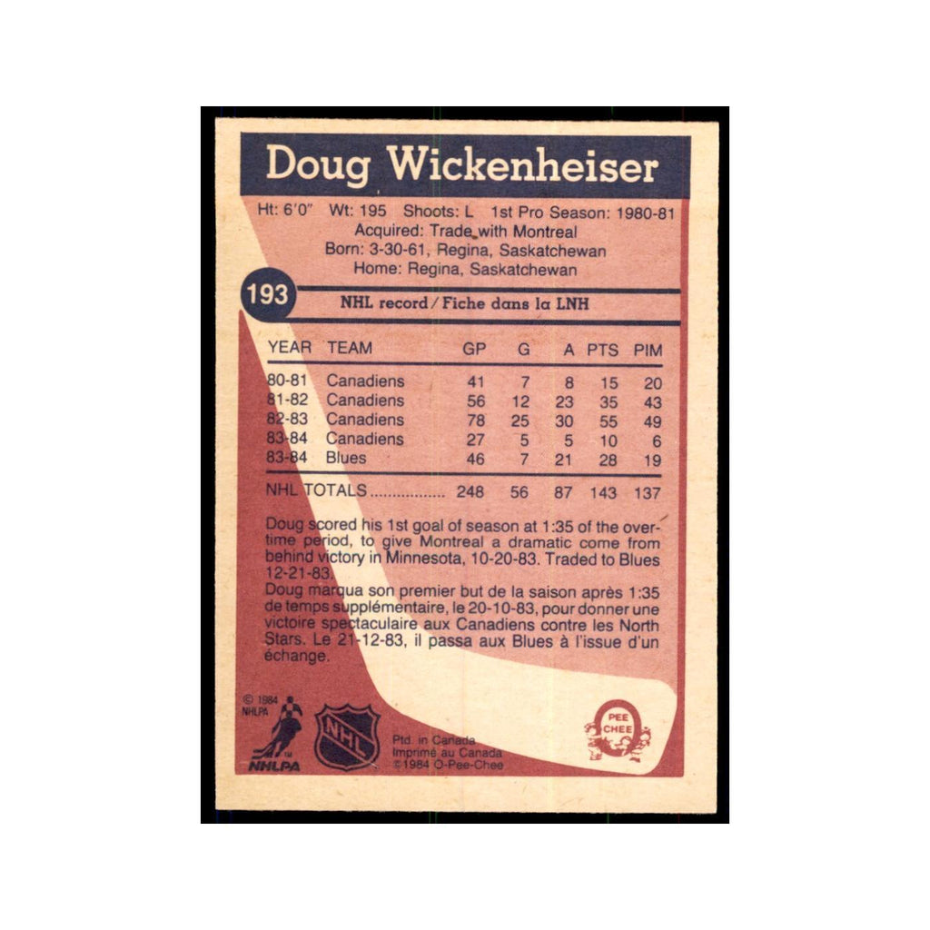1984 O-Pee-Chee Doug Wickenheiser St. Louis Blues #193