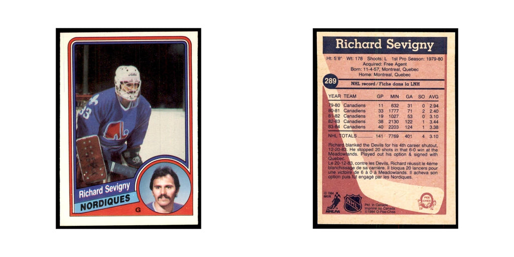 1984 O-Pee-Chee Richard Sevigny Quebec Nordiques #289