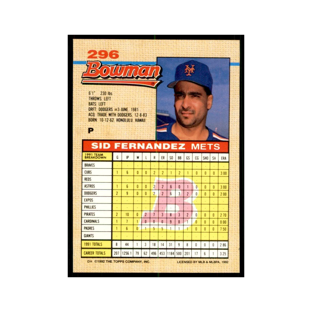1992 Bowman Sid Fernandez Baseball Cards #296