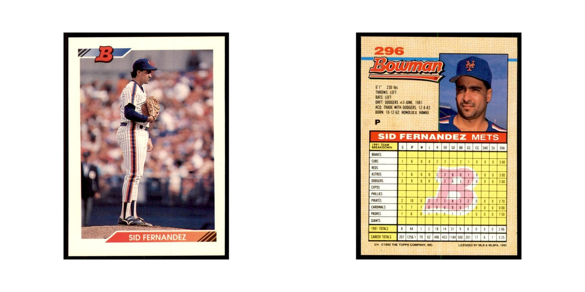 1992 Bowman Sid Fernandez Baseball Cards #296